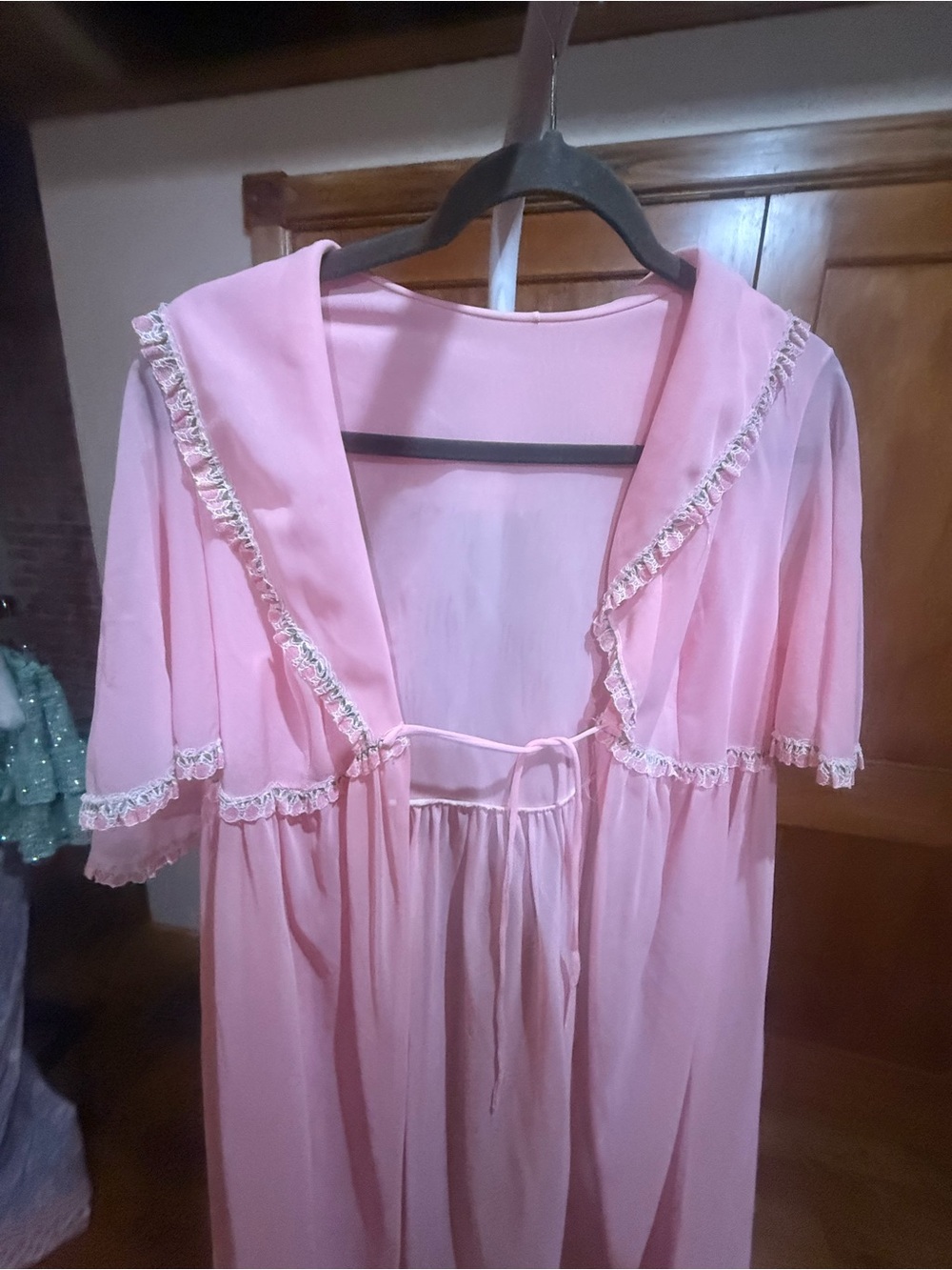Vintage duster robe pink ties maxi - Picture 2 of 9